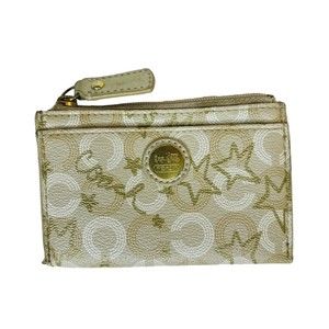 Coach Mini Skinny Leather ID Card, Coin Case, Wallet Key Chain Gold White Stars